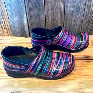 Dansko rainbow striped leather